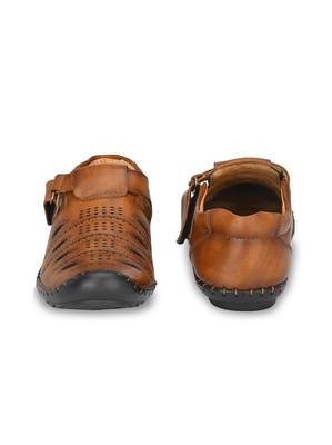 ZORIK Men's Tan Synthetic Leather SlipOn Ethnic Sandal 5