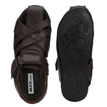 ZORIK Men's Brown Synthetic Leather SlipOn Ethnic Sandal 5