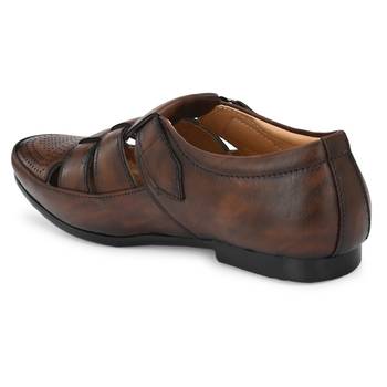 ZORIK Men's Brown Synthetic Leather SlipOn Ethnic Sandal 2