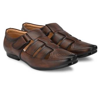 ZORIK Men's Brown Synthetic Leather SlipOn Ethnic Sandal 5