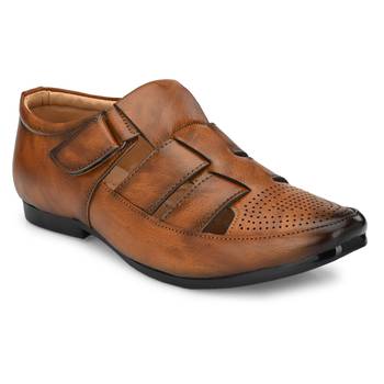 ZORIK Men's Tan Synthetic Leather SlipOn Ethnic Sandal 1