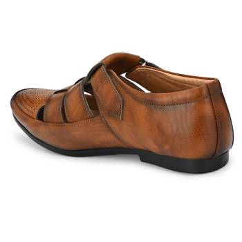 ZORIK Men's Tan Synthetic Leather SlipOn Ethnic Sandal 2
