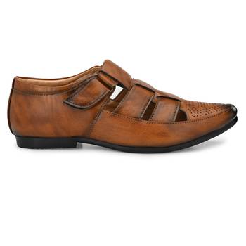 ZORIK Men's Tan Synthetic Leather SlipOn Ethnic Sandal 3