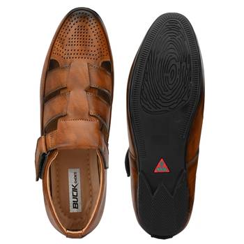 ZORIK Men's Tan Synthetic Leather SlipOn Ethnic Sandal 4