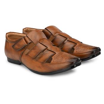 ZORIK Men's Tan Synthetic Leather SlipOn Ethnic Sandal 5