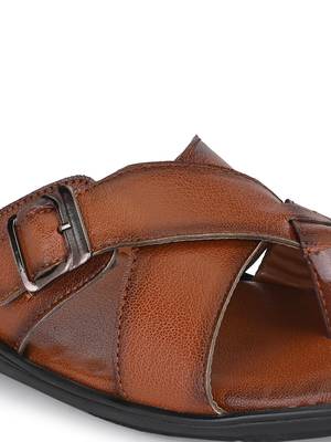 ZORIK Men's Brown Synthetic Leather SlipOn Ethnic Slipper 3