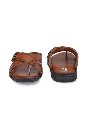 ZORIK Men's Brown Synthetic Leather SlipOn Ethnic Slipper 4