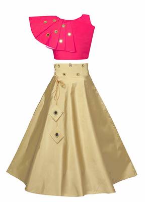 Pink plain taffeta girls-top-bottom 1