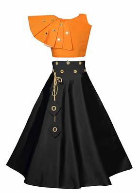 Orange plain taffeta girls-top-bottom 1