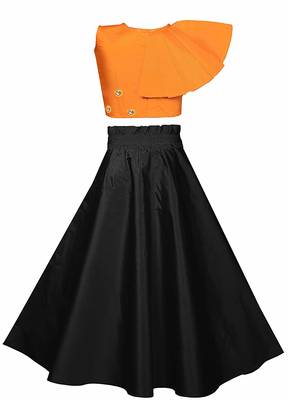 Orange plain taffeta girls-top-bottom 2
