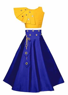 Yellow plain taffeta girls-top-bottom 1