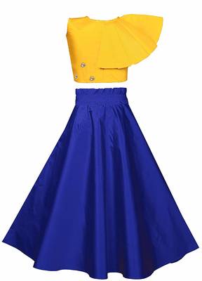 Yellow plain taffeta girls-top-bottom 2