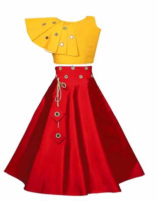 Yellow plain taffeta girls-top-bottom 1