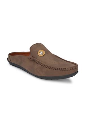 ZORIK Men's Brown Synthetic Leather SlipOn Ethnic Mules 1