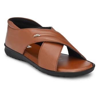 ZORIK Men's Tan Synthetic Leather SlipOn Ethnic Sandal 1