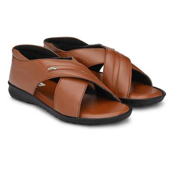 ZORIK Men's Tan Synthetic Leather SlipOn Ethnic Sandal 2