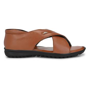ZORIK Men's Tan Synthetic Leather SlipOn Ethnic Sandal 3