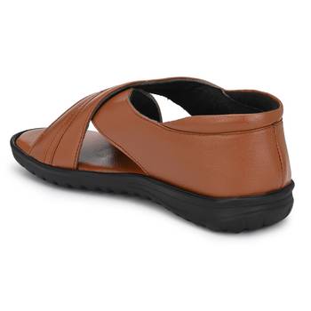 ZORIK Men's Tan Synthetic Leather SlipOn Ethnic Sandal 4