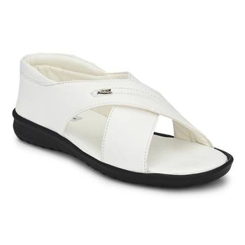ZORIK Men's White Synthetic Leather SlipOn Ethnic Sandal 1