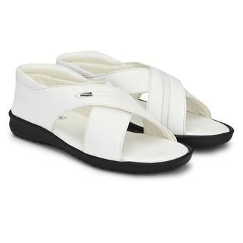 ZORIK Men's White Synthetic Leather SlipOn Ethnic Sandal 2