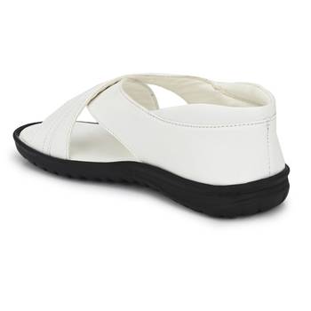 ZORIK Men's White Synthetic Leather SlipOn Ethnic Sandal 4