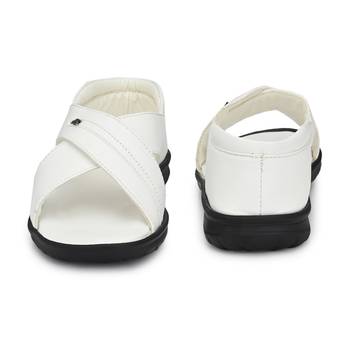 ZORIK Men's White Synthetic Leather SlipOn Ethnic Sandal 5