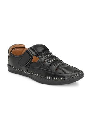 ZORIK Men's Black Synthetic Leather SlipOn Ethnic Sandal 1