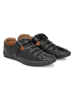 ZORIK Men's Black Synthetic Leather SlipOn Ethnic Sandal 2