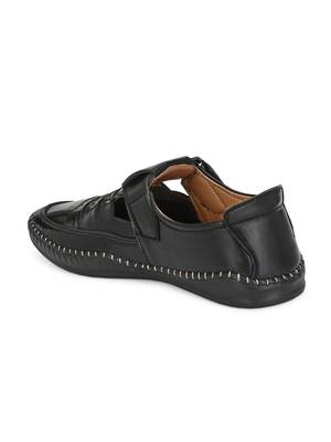 ZORIK Men's Black Synthetic Leather SlipOn Ethnic Sandal 4