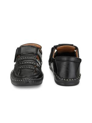 ZORIK Men's Black Synthetic Leather SlipOn Ethnic Sandal 5