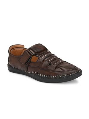 ZORIK Men's Brown Synthetic Leather SlipOn Ethnic Sandal 1