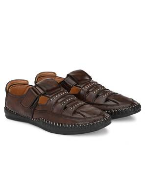 ZORIK Men's Brown Synthetic Leather SlipOn Ethnic Sandal 2