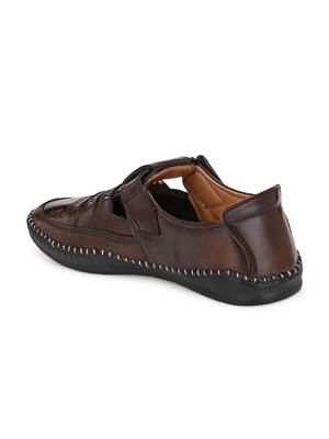 ZORIK Men's Brown Synthetic Leather SlipOn Ethnic Sandal 4