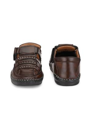 ZORIK Men's Brown Synthetic Leather SlipOn Ethnic Sandal 5