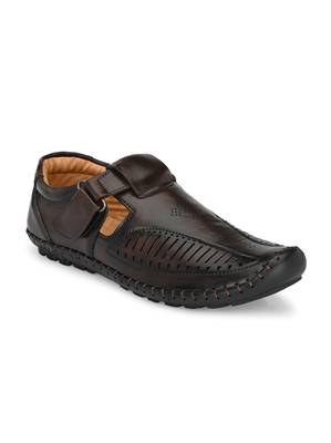 ZORIK Men's Brown Synthetic Leather SlipOn Ethnic Sandal 1
