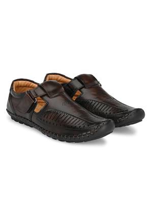 ZORIK Men's Brown Synthetic Leather SlipOn Ethnic Sandal 2
