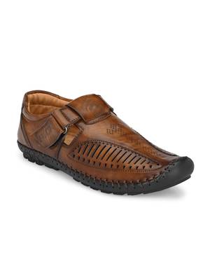 ZORIK Men's Tan Synthetic Leather SlipOn Ethnic Sandal 1