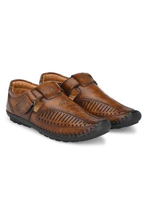 ZORIK Men's Tan Synthetic Leather SlipOn Ethnic Sandal 2