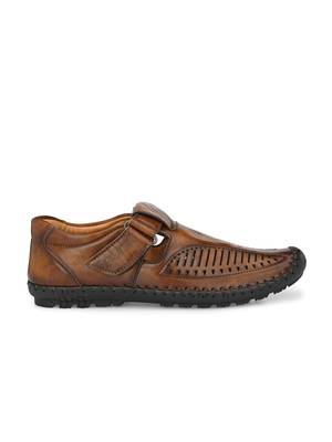 ZORIK Men's Tan Synthetic Leather SlipOn Ethnic Sandal 3