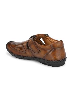 ZORIK Men's Tan Synthetic Leather SlipOn Ethnic Sandal 4