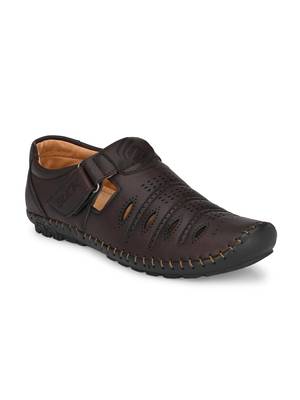 ZORIK Men's Brown Synthetic Leather SlipOn Ethnic Sandal 1