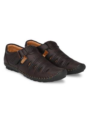 ZORIK Men's Brown Synthetic Leather SlipOn Ethnic Sandal 2