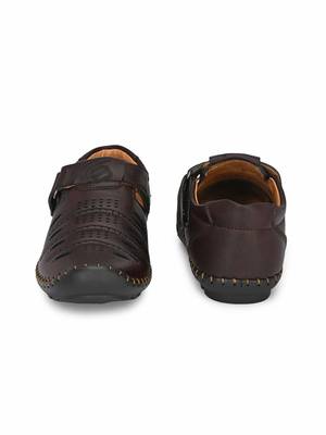 ZORIK Men's Brown Synthetic Leather SlipOn Ethnic Sandal 5