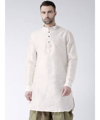 Solid Off White Color Dupion Silk Pathani Kurta 1