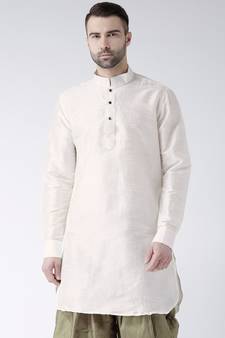 Solid Off White Color Dupion Silk Pathani Kurta