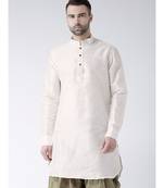 Solid Off White Color Dupion Silk Pathani Kurta