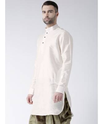 Solid Off White Color Dupion Silk Pathani Kurta 2