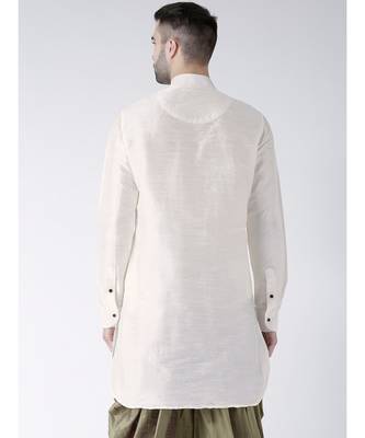 Solid Off White Color Dupion Silk Pathani Kurta 3