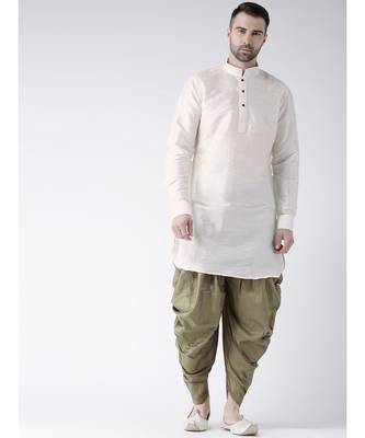 Solid Off White Color Dupion Silk Pathani Kurta 4