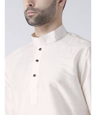 Solid Off White Color Dupion Silk Pathani Kurta 5